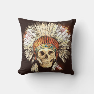Hand Drawn Native American Indian Headdress With H Cushion