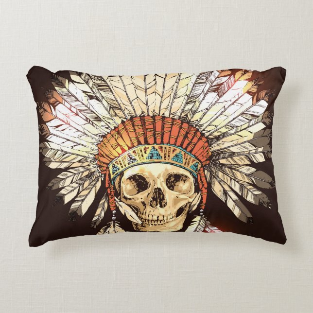Hand Drawn Native American Indian Headdress With H Decorative Cushion (Front)