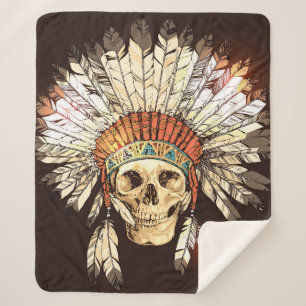 Hand Drawn Native American Indian Headdress With H Sherpa Blanket