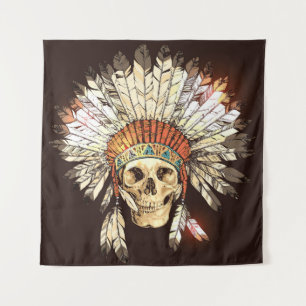 Hand Drawn Native American Indian Headdress With H Tapestry