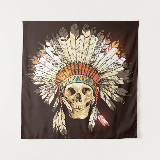 Hand Drawn Native American Indian Headdress With H Tapestry (Front)