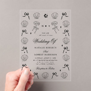 Hand Drawn Nautical Coastal Seashell Shell Wedding Acrylic Invitations