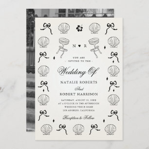 Hand Drawn Nautical Coastal Seashell Shell Wedding Invitation