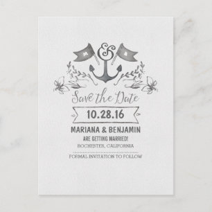 Hand drawn nautical save the date anchor postcards