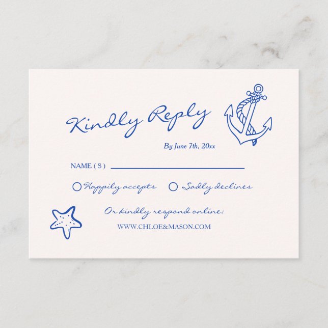Hand Drawn Nautical Wedding RSVP Enclosure Card (Front)