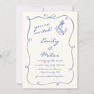 Hand Drawn Nautical Wedding Save The Date Invitation