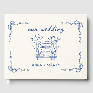 Hand-drawn Navy Retro Bows Wedding Car Unique Guest Book