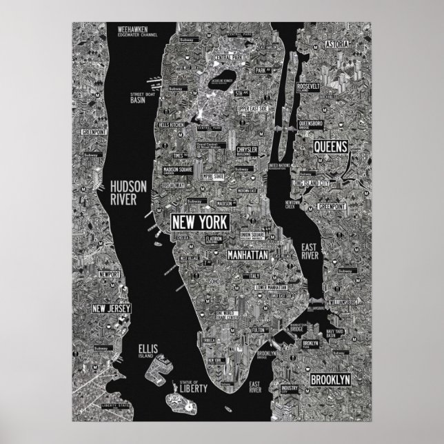 Hand drawn New York City map black white Poster (Front)