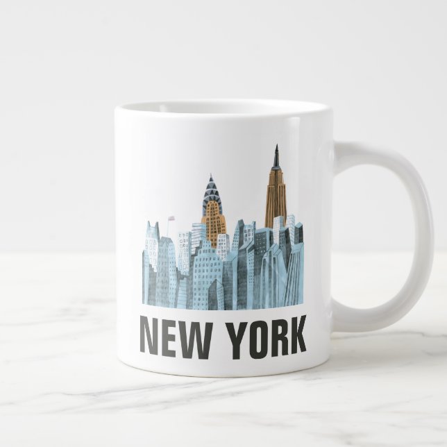 Hand Drawn New York City, NY Large Coffee Mug (Right)