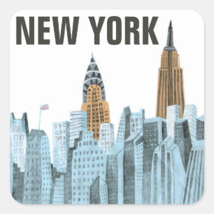 Hand Drawn New York City, NY Square Sticker