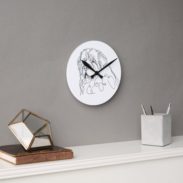Hand Drawn Newfoundland Minimalist Line Art Round Clock (Office)