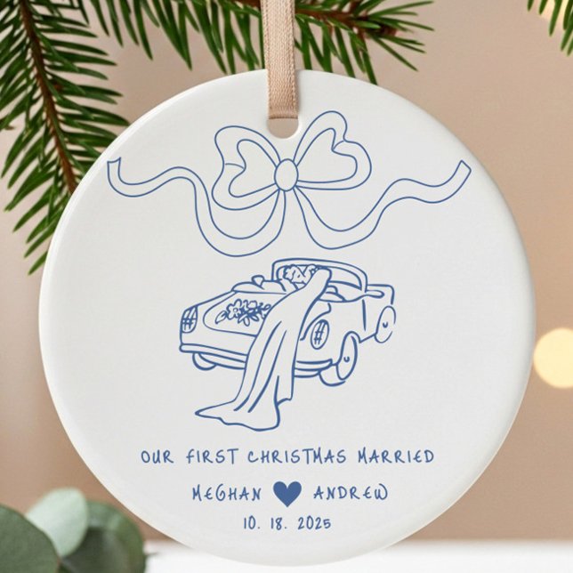 Hand Drawn Newlywed Christmas Ceramic Tree Decoration (Creator Uploaded)