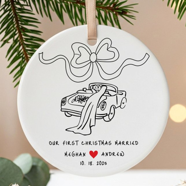 Hand Drawn Newlywed Christmas Ceramic Tree Decoration (Creator Uploaded)