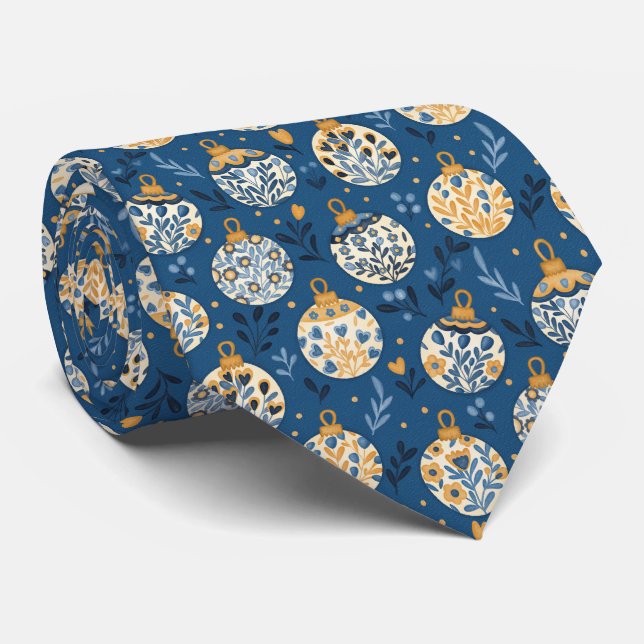 Hand Drawn Nordic Folk Art Neck Tie (Rolled)