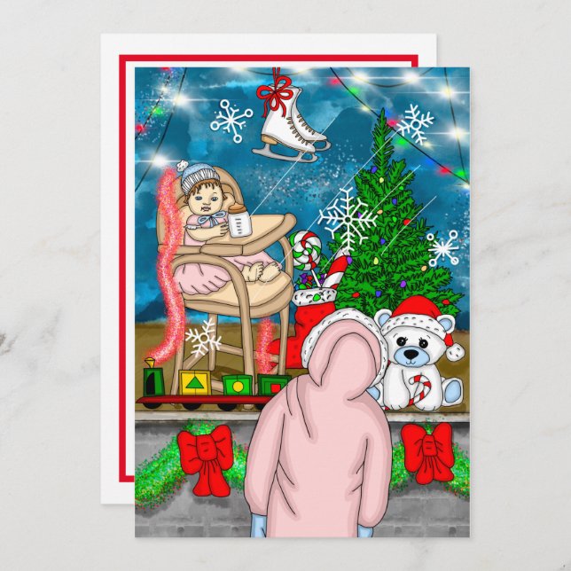 Hand drawn Nostalgic Christmas Window  Display Card (Front/Back)