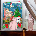 Hand drawn Nostalgic Christmas Window  Display Card<br><div class="desc">Cute little girl in winter coat looking through a decorated store window at vintage toys.</div>