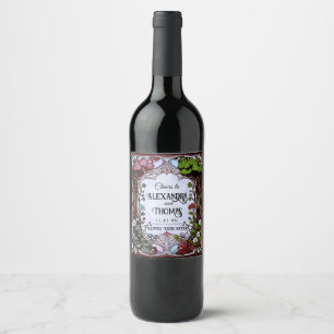 Hand Drawn Nouveau Cottagecore Wedding Wine Label
