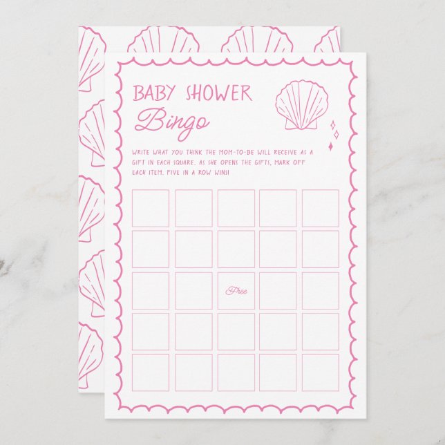 Hand Drawn Ocean Seashell Baby Shower Bingo Game Invitation (Front/Back)