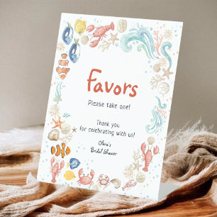 Hand-drawn ocean She Is Catch Bridal Shower Favor Pedestal Sign