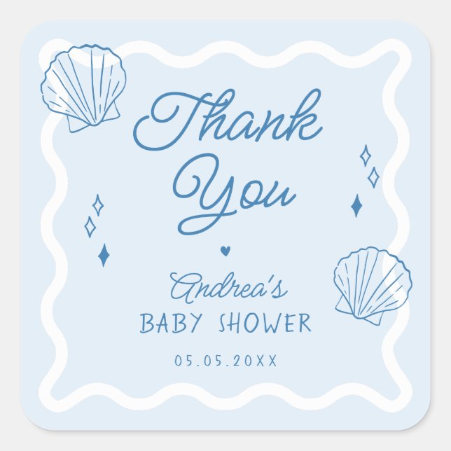 Hand Drawn Ocean Shell Baby Shower Thank You Square Sticker (Front)