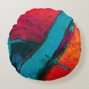 Hand drawn oil painting. Abstract art background. Round Cushion