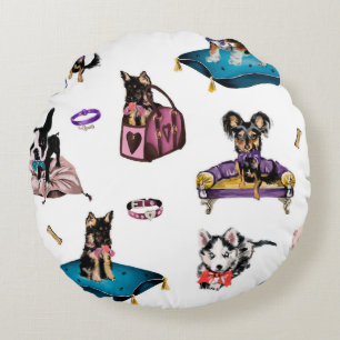 Hand drawn oil painting cute cartoon seamless patt round cushion