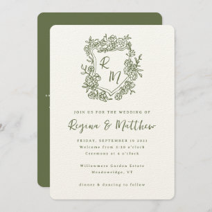 Hand Drawn Olive Crest Monogram All-in-one Wedding Invitation