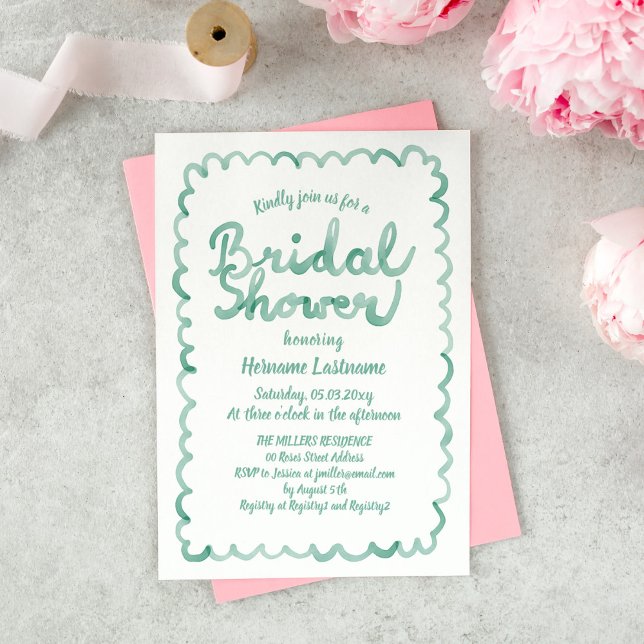 Hand Drawn Olive Green Watercolor Bridal Shower Invitation (Creator Uploaded)