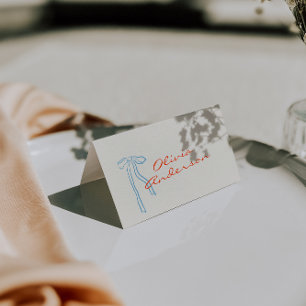 Hand Drawn Orange Blue Bow Wedding Place Cards
