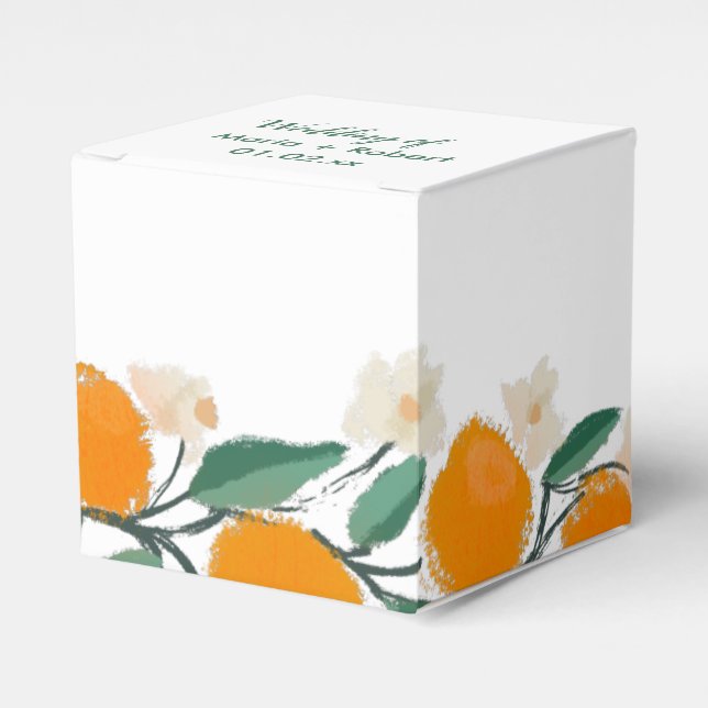 Hand Drawn Orange Botanical Abstract Bridal Shower Favour Box (Front Side)