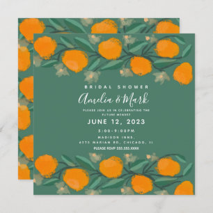 Hand Drawn Orange Botanical Abstract Bridal Shower Invitation