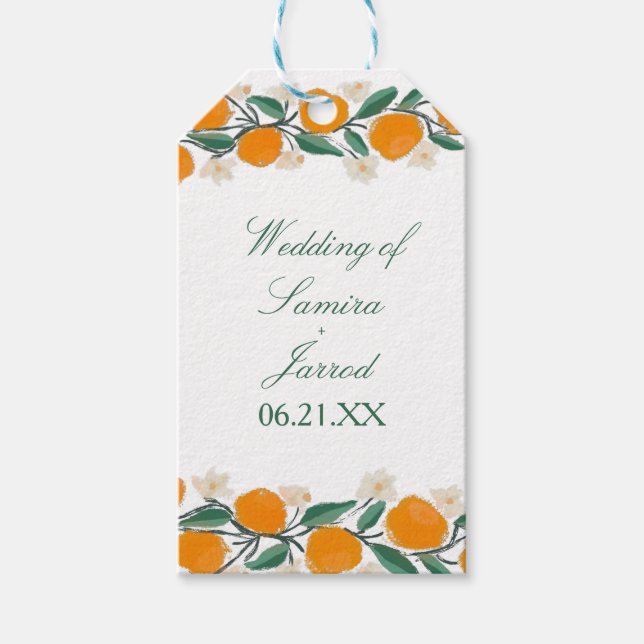 Hand-Drawn Orange Botanical Abstract Wedding Gift Tags (Front)
