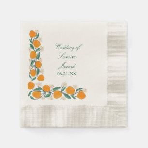 Hand-Drawn Orange Botanical Abstract Wedding Napkin