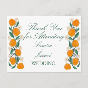 Hand-Drawn Orange Botanical Abstract Wedding Postcard