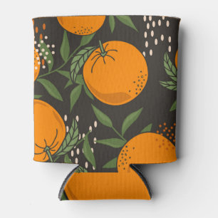 Hand-drawn oranges, colourful vintage background. can cooler