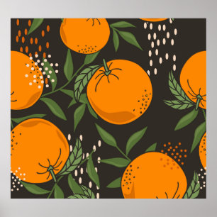 Hand-drawn oranges, colourful vintage background. poster