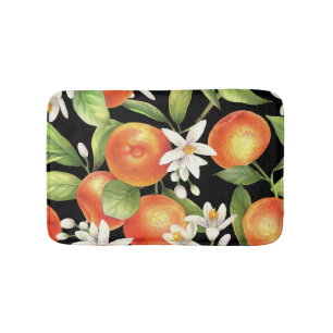 Hand Drawn Oranges: Floral Illustration. Bath Mat