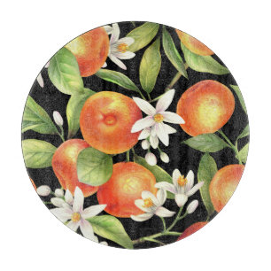 Hand Drawn Oranges: Floral Illustration. Cutting Board