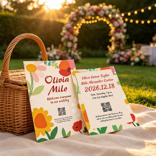 Hand-drawn outdoor flower wedding invitation