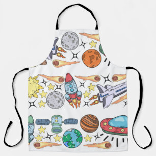 Hand-drawn Outer Space Doodles. Vintage Apron