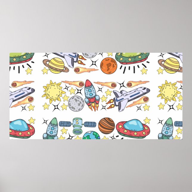 Hand-drawn Outer Space Doodles. Vintage Poster (Front)