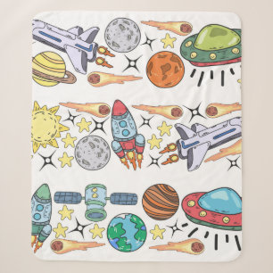 Hand-drawn Outer Space Doodles. Vintage Sherpa Blanket