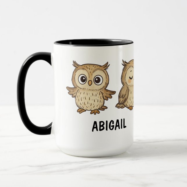 Hand Drawn Owl Custom Cute Mug (Left)