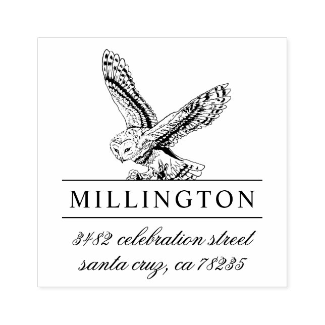 Hand-drawn Owl | Family Name & Return Address Rubber Stamp (Imprint)