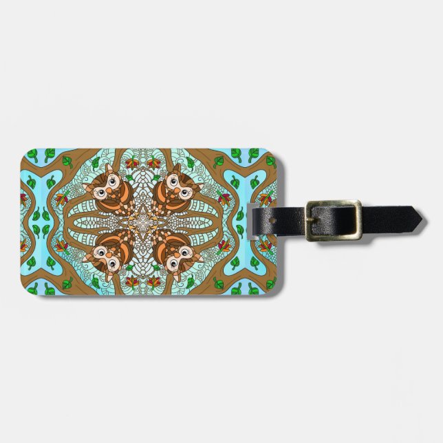Hand Drawn Owl Mandala Artwork Luggage Tag (Front Horizontal)