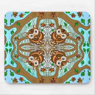 Hand Drawn Owl Mandala Artwork Mouse Mat
