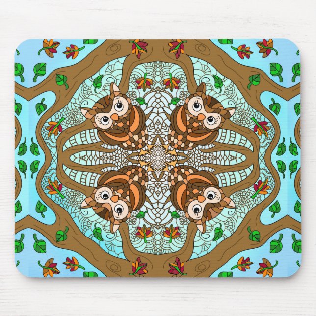Hand Drawn Owl Mandala Artwork  Mouse Mat (Front)