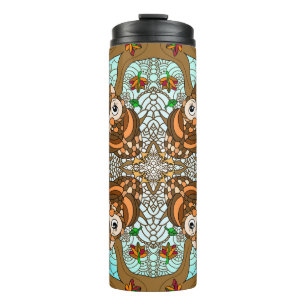 Hand Drawn Owl Mandala Artwork   Thermal Tumbler
