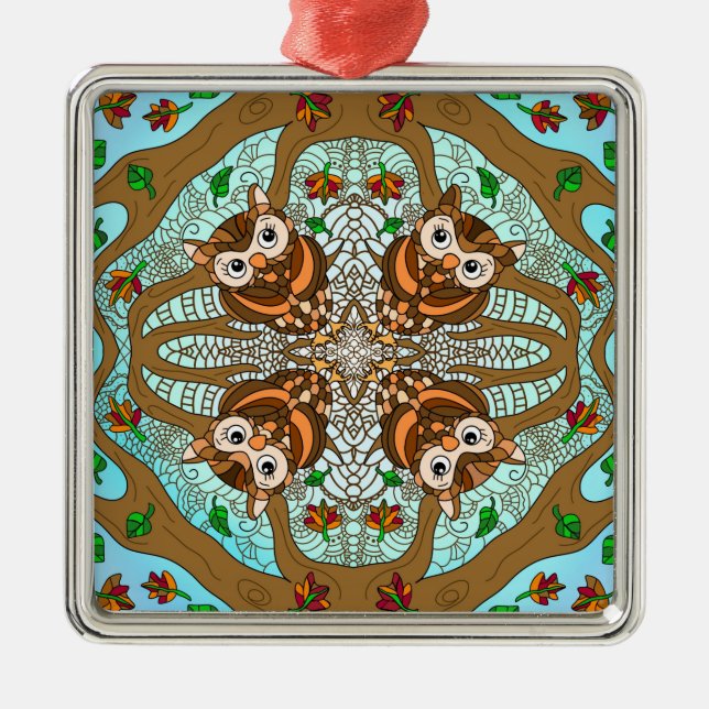 Hand drawn Owl Mandala  Ceramic Ornament (Front)