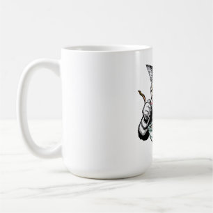 hand drawn painting of noodle eating cat coffee mug